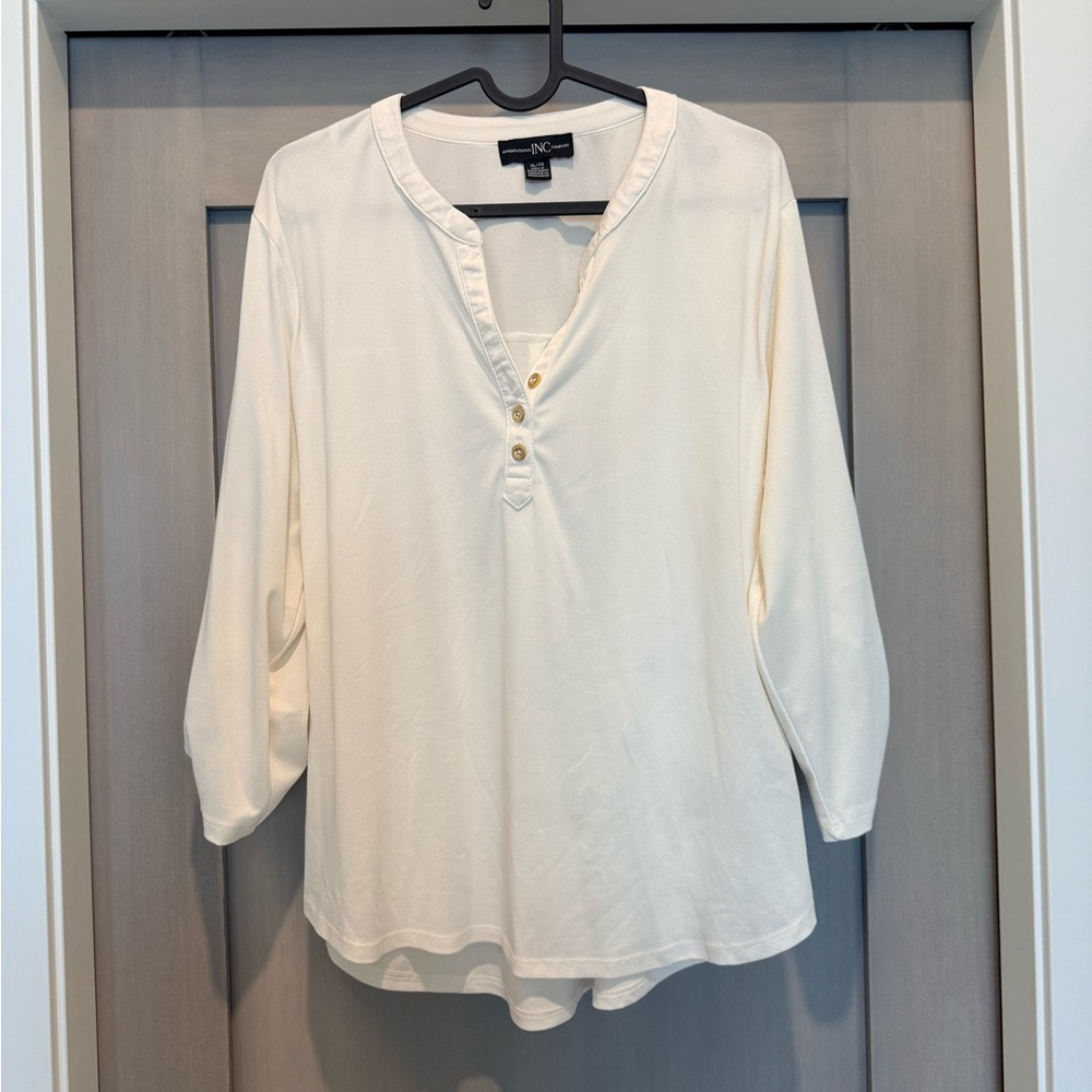 INC International Concepts Off-White Henley Blouse